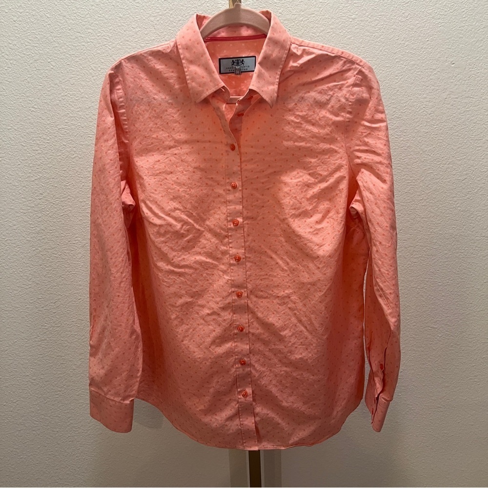 Hawes & Curtis (Size US 12)Pink & Pink Polka Dot Button Down Shirt fitted
